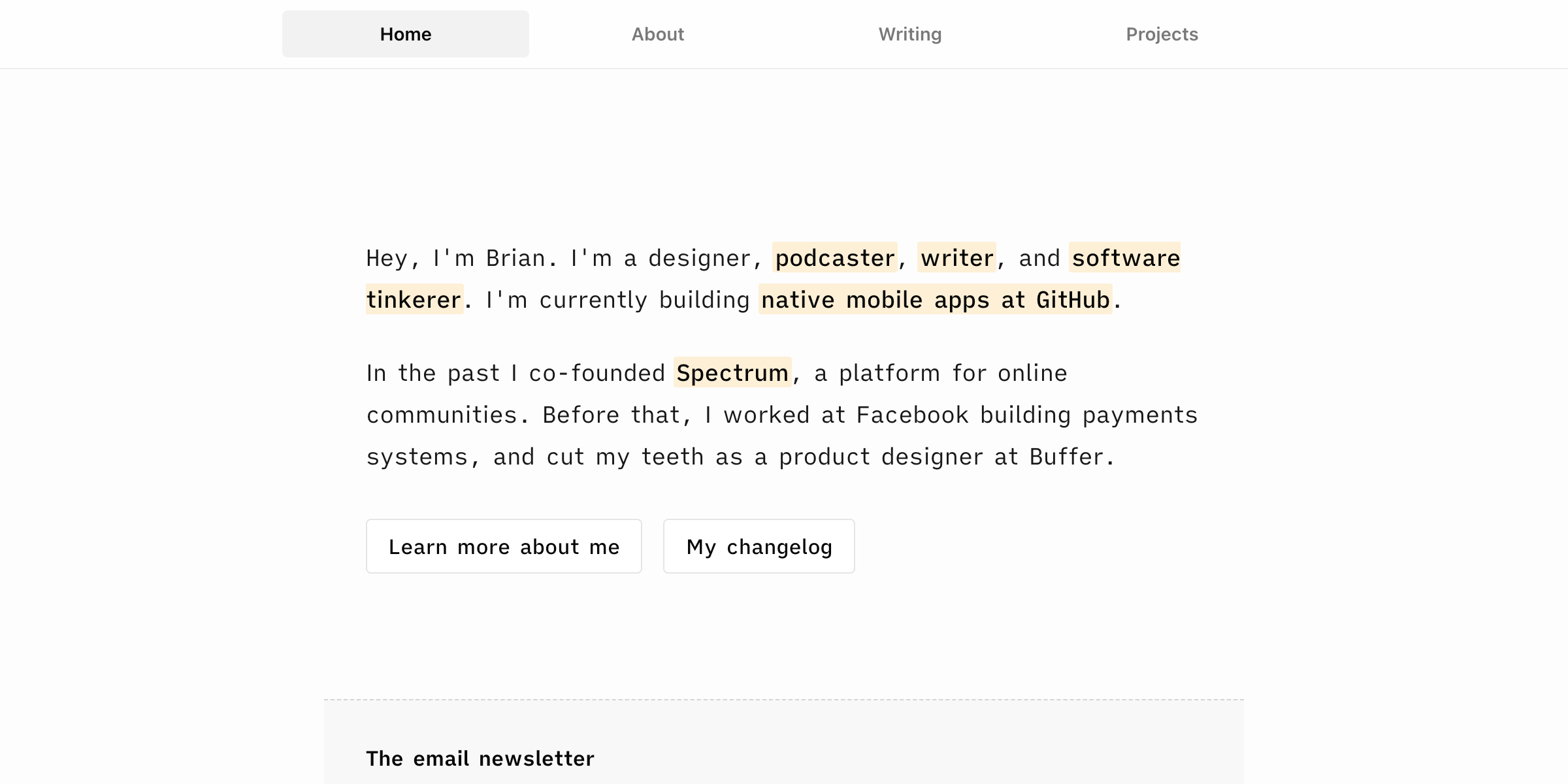A screenshot of Brian Lovin's website