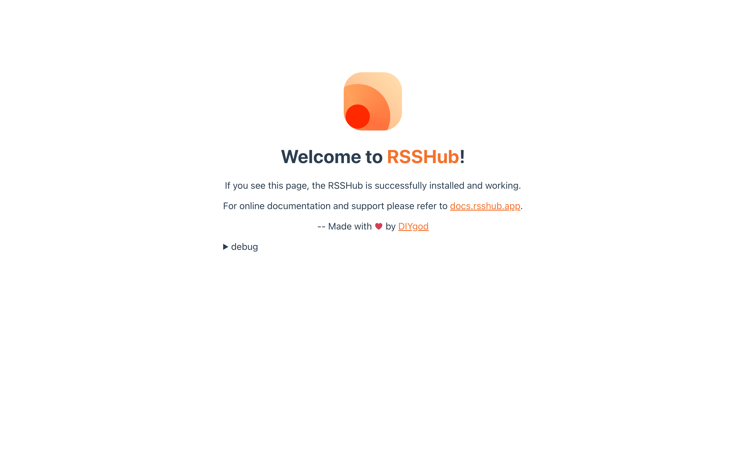 A screenshot of a running RSSHub instance